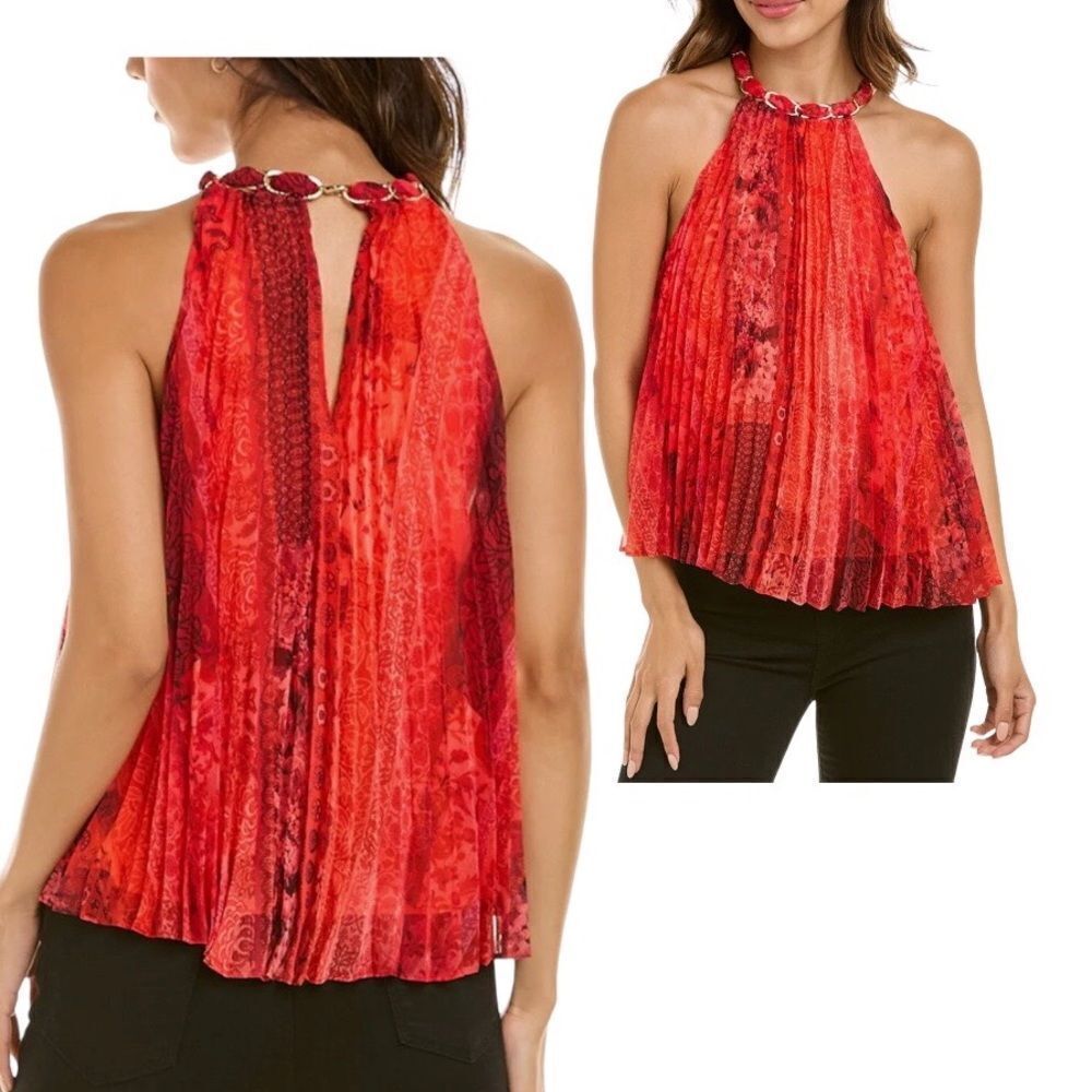 ALICE + Olivia Holiday Halter Top Chaineck Pleated vibrant Md fits Sm-Lg NWT - Picture 10 of 17